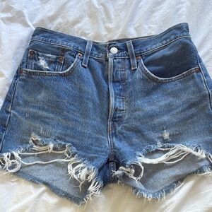Levi 501 denim distressed shorts